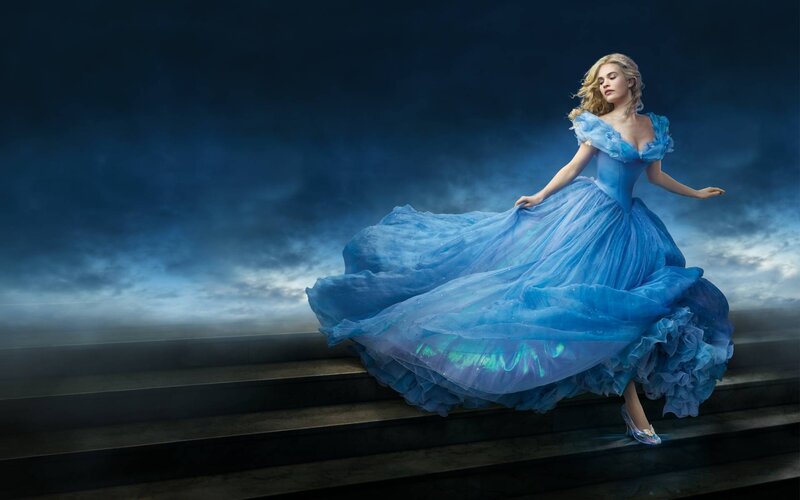 Woman in Blue Gown — Dramatic, Night, Photograph, Dress, Stairs, Clouds