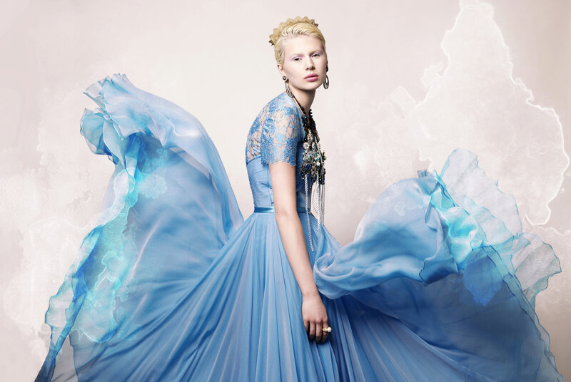 Woman in Blue Gown — Dramatic, Photograph, Crown