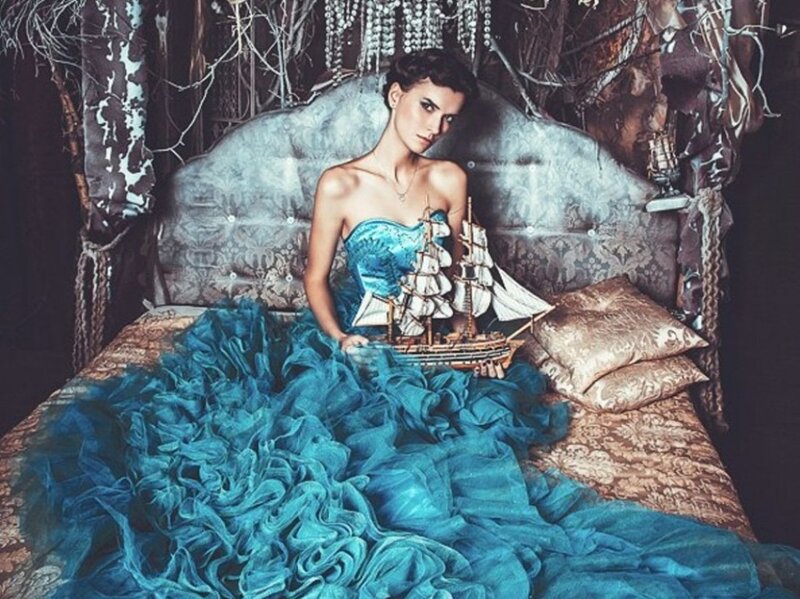 Woman in Blue Gown — Dramatic, Photograph, Ship Model