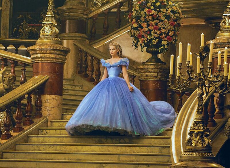 Woman in Blue Gown — Dramatic, Photograph, Staircase, Flowers