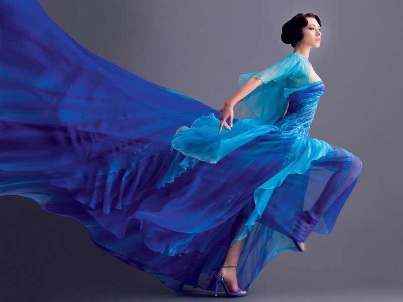 Woman in Blue Gown — Dramatic, Photograph