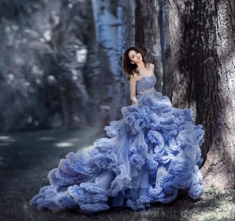 Woman in Blue Gown — Dramatic, Photograph, Tree, Forest