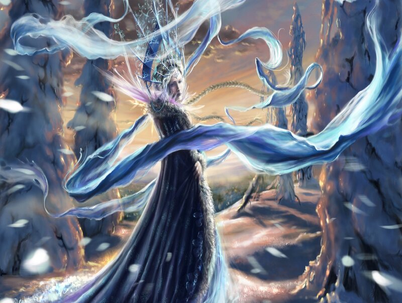 Woman in Blue Gown — Dramatic, Sunset, Digital Art, Crown