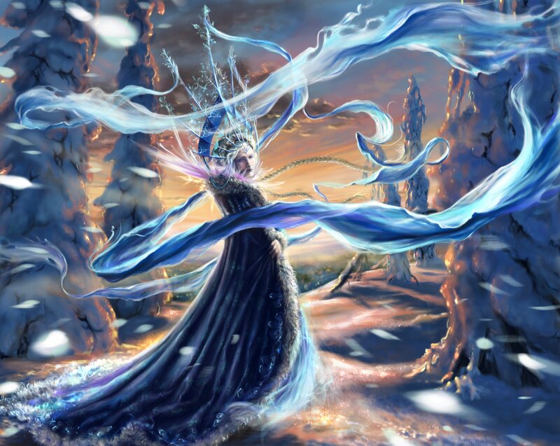 Woman in Blue Gown — Dramatic, Sunset, Digital Art