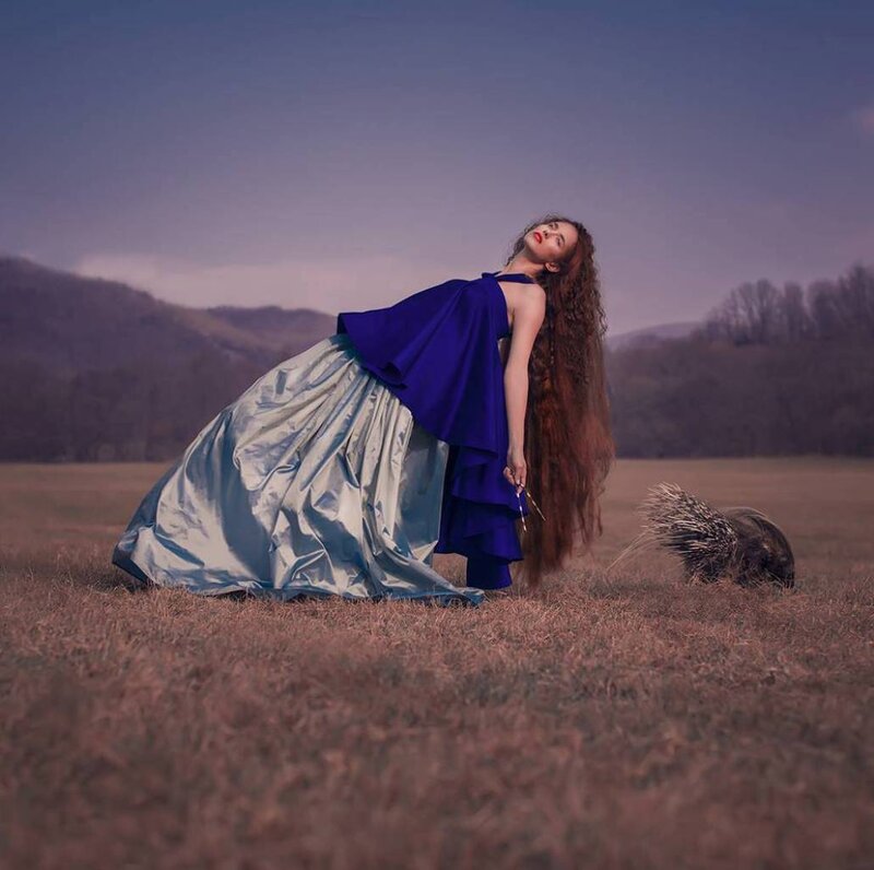 Woman in Blue Gown — Dramatic, Sunset, Photograph
