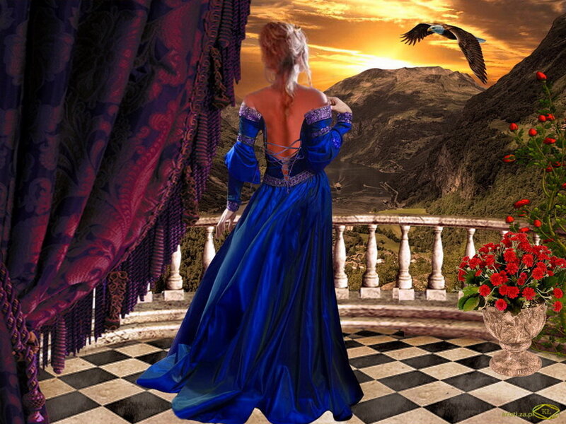 Woman in Blue Gown — Dramatic, Sunset