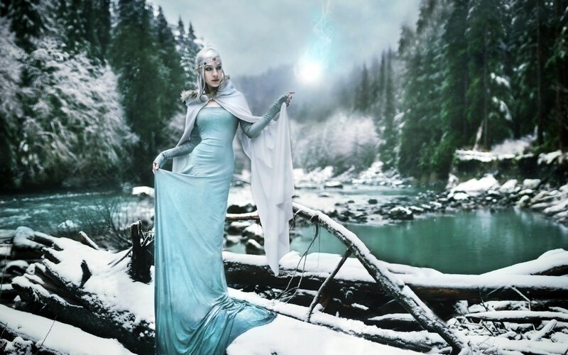 Woman in Blue Gown — Dramatic, Winter, Digital Art, River