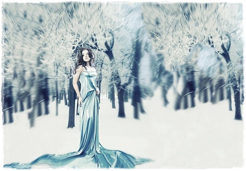 Woman in Blue Gown — Dramatic, Winter, Digital Art