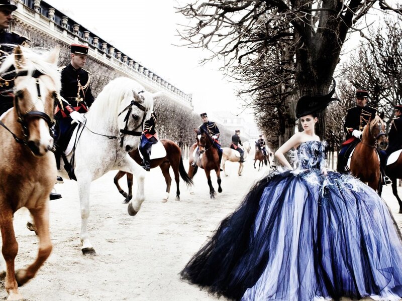 Woman in Blue Gown — Dramatic, Winter, Photograph