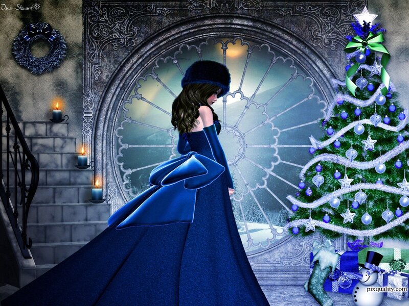 Woman in Blue Gown — Festive
