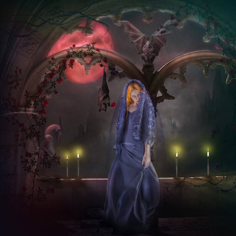 Woman in Blue Gown — Purple, Dramatic
