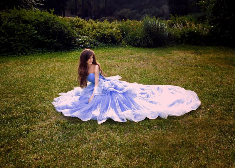 Woman in Blue Gown — Serene, Afternoon, Photograph, Grass