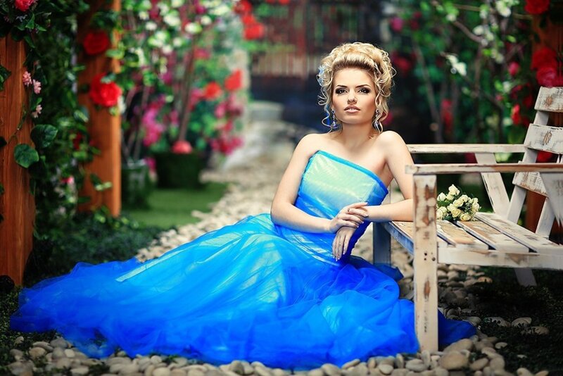 Woman in Blue Gown — Serene, Afternoon, Photograph