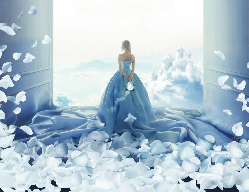 Woman in Blue Gown — Serene, Digital Art, Rose