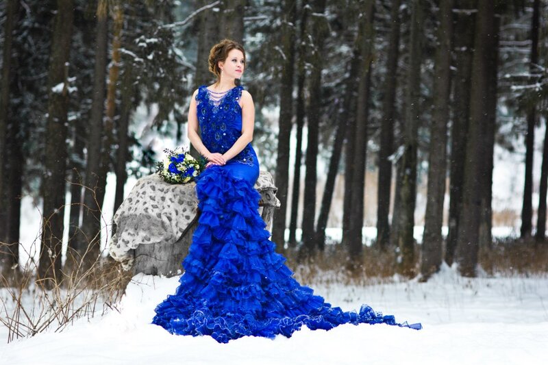 Woman in Blue Gown — Serene, Winter, Photograph