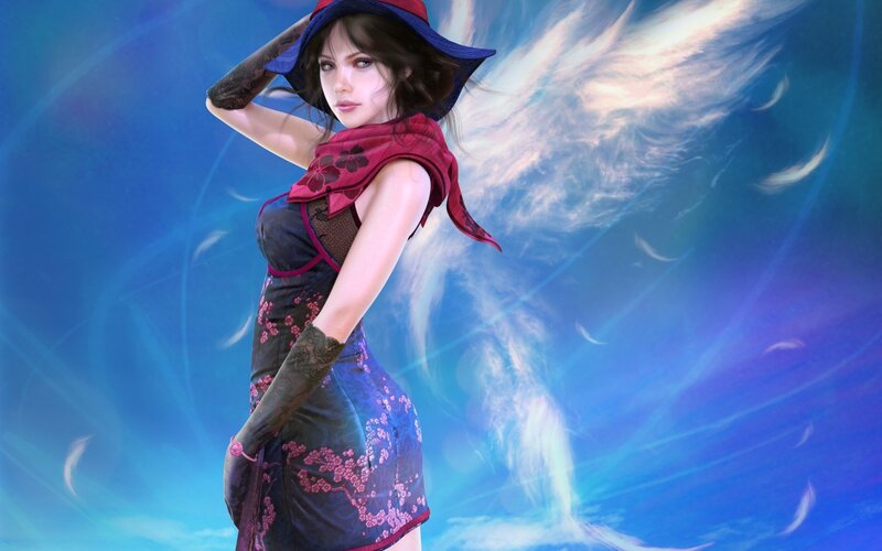 Woman in Blue Hat — Dramatic, Digital Art, Dress