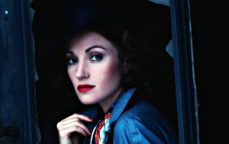 Woman in Blue Hat — Dramatic, Night, Photograph