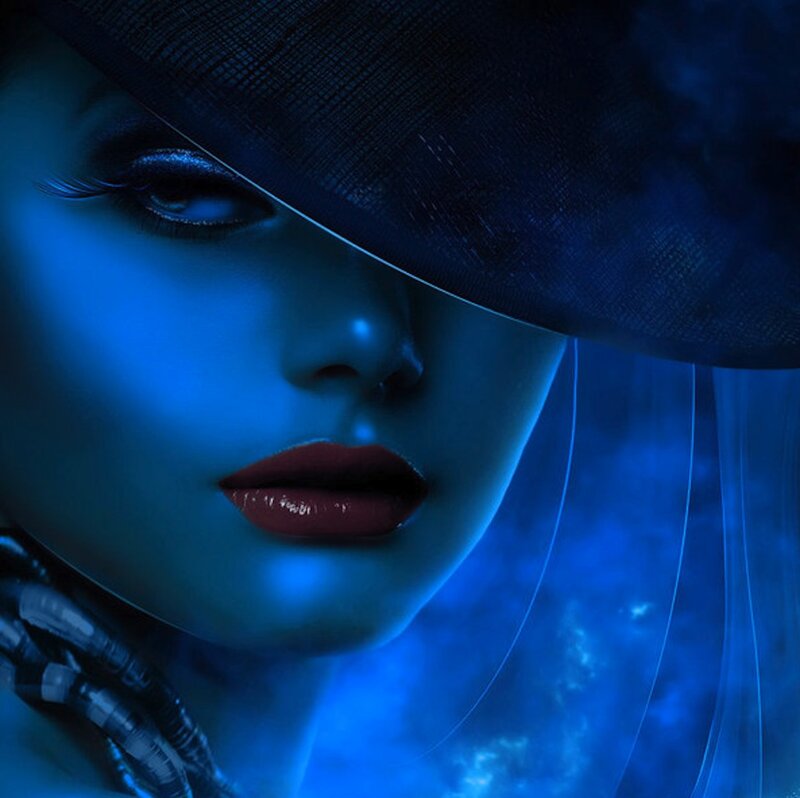 Woman in Blue Hat — Dramatic, Night