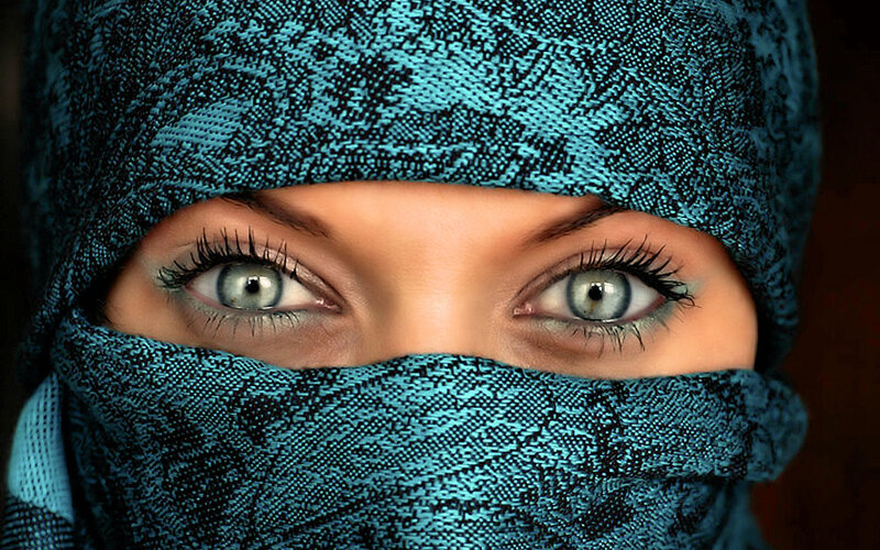 woman in blue headscarf