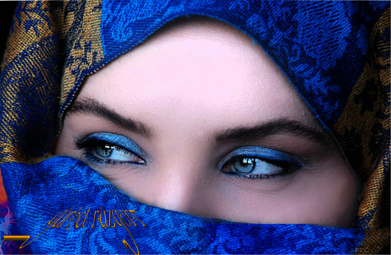 woman in blue headscarf