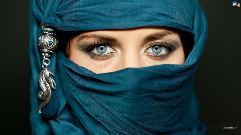 woman in blue headscarf