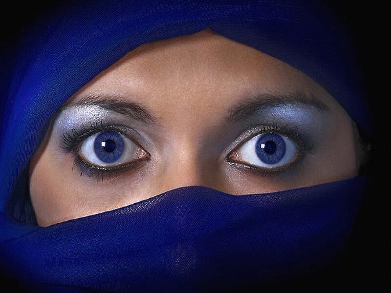 woman in blue headscarf
