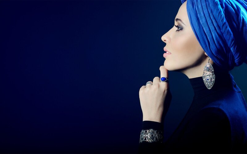 Woman in Blue Headscarf — Dramatic, Night