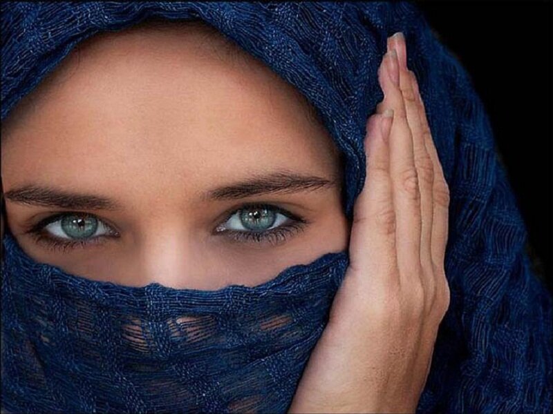 Woman in Blue Headscarf — Dramatic, Photograph
