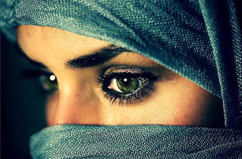 woman in blue headscarf