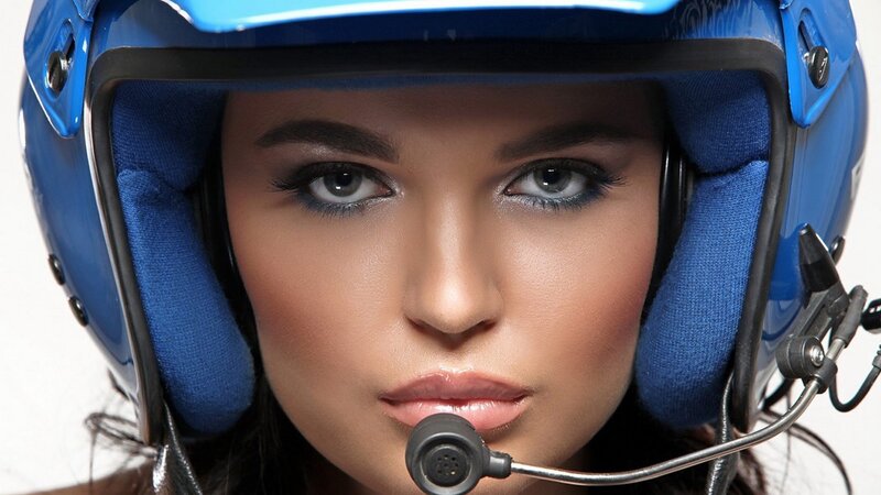 woman in blue helmet