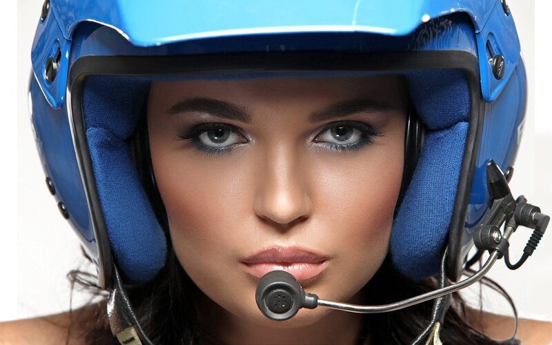 woman in blue helmet