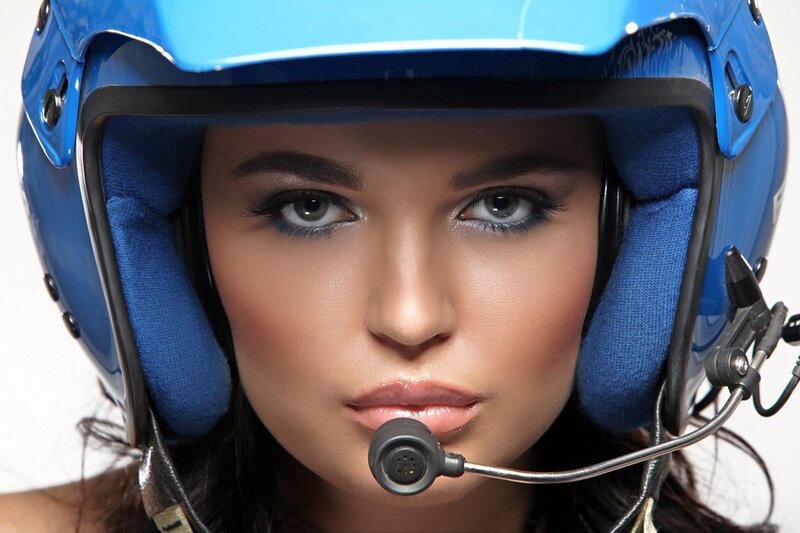 woman in blue helmet