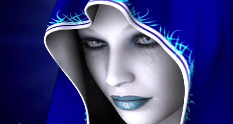 Woman in Blue Hood — Dramatic, Digital Art
