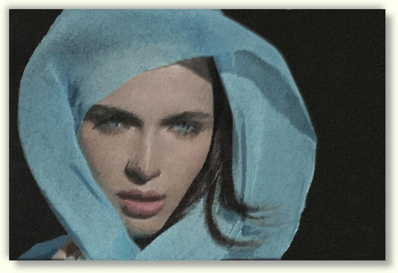 Woman in Blue Hood — Dramatic