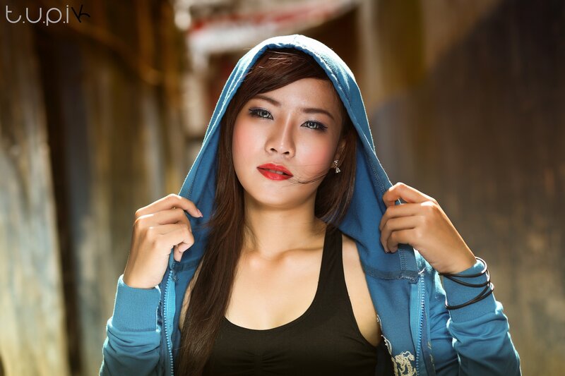 woman in blue hoodie