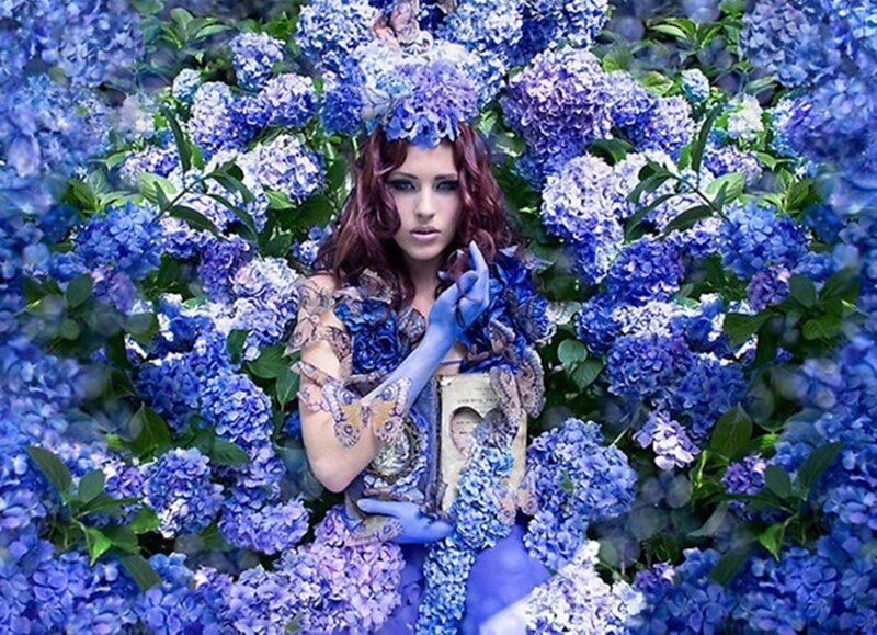 Woman in Blue Hydrangeas — Dreamy