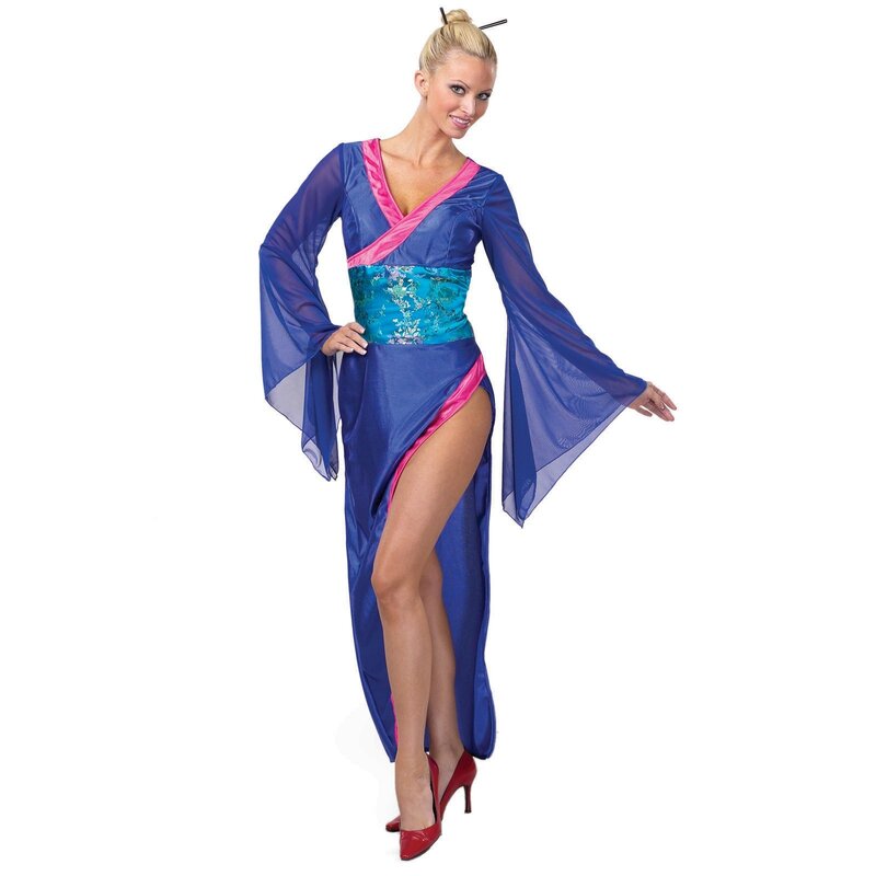 woman in blue kimono costume