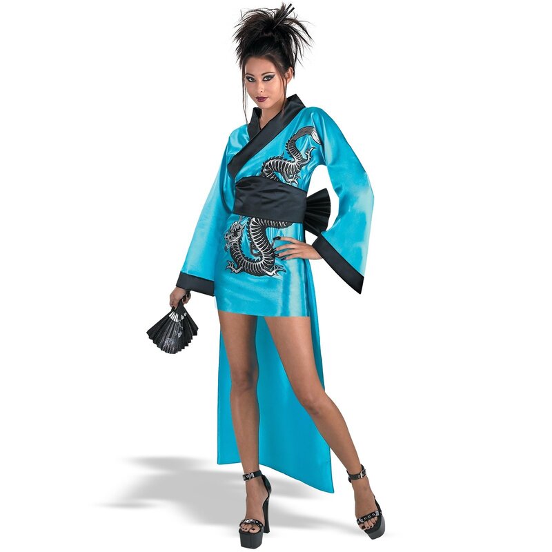 woman in blue kimono costume