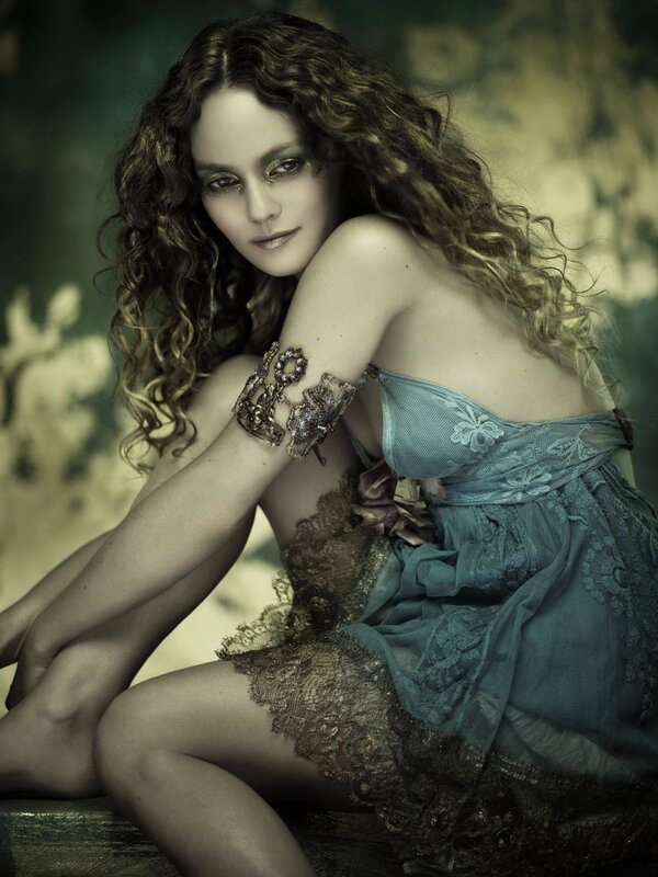 woman in blue lace dress