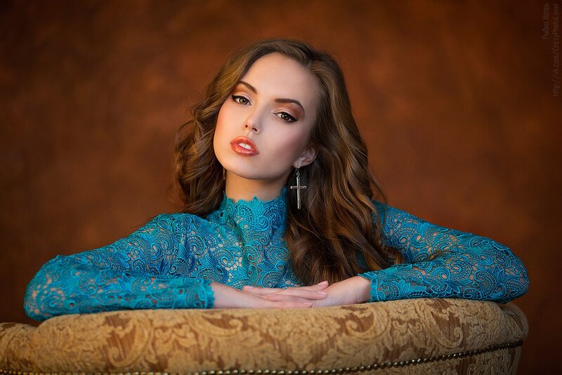 Woman in Blue Lace Dress — Dramatic
