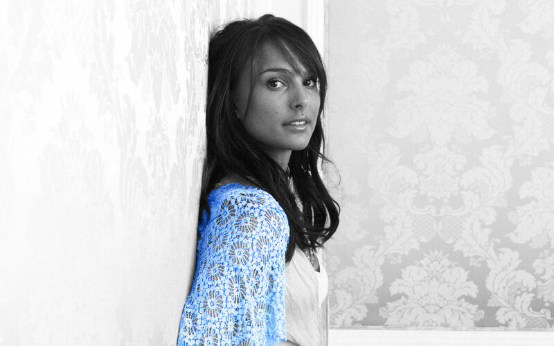 woman in blue lace top