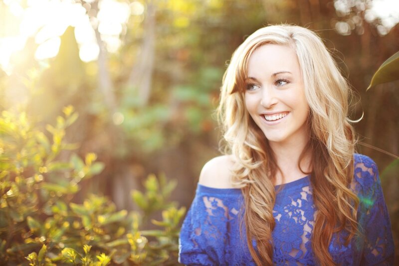 woman in blue lace top