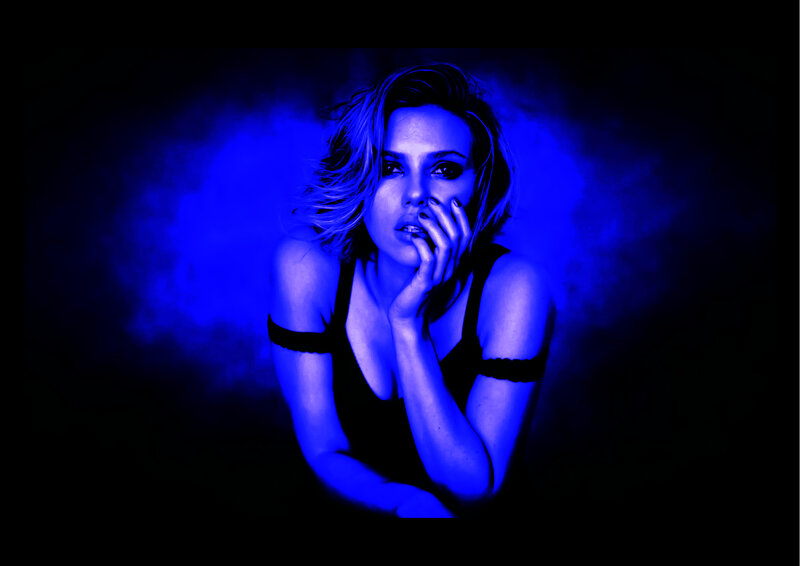 Woman in Blue Light — Dramatic, Night, Photograph, Smoke
