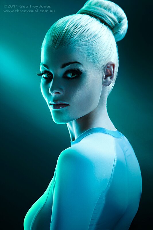 woman in blue light portrait