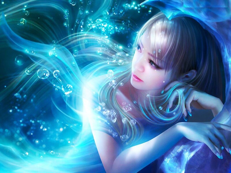 Woman in Blue Light — Serene, Digital Art