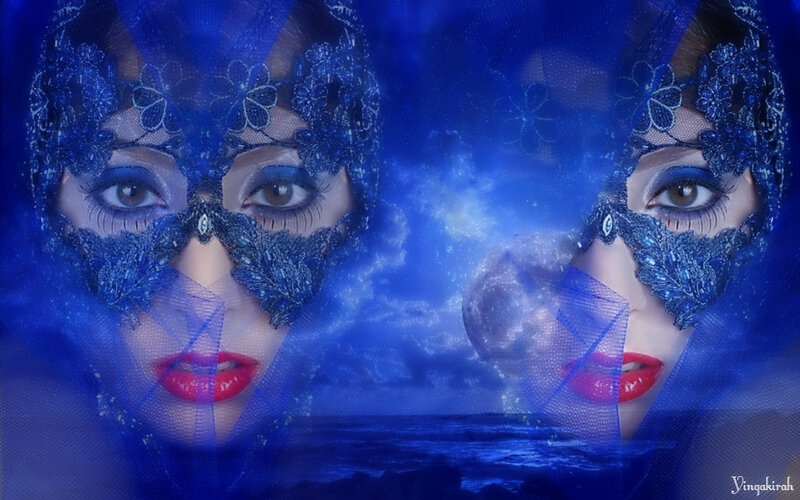 Woman in Blue Mask — Dramatic, Night, Digital Art