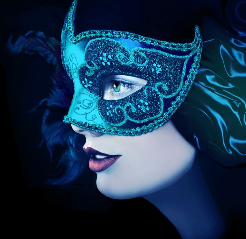 Woman in Blue Mask — Dramatic, Night