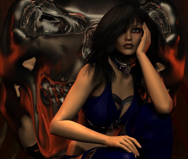 Woman in Blue Outfit — Dramatic, 3d Render