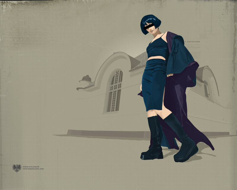 woman in blue outfit walking