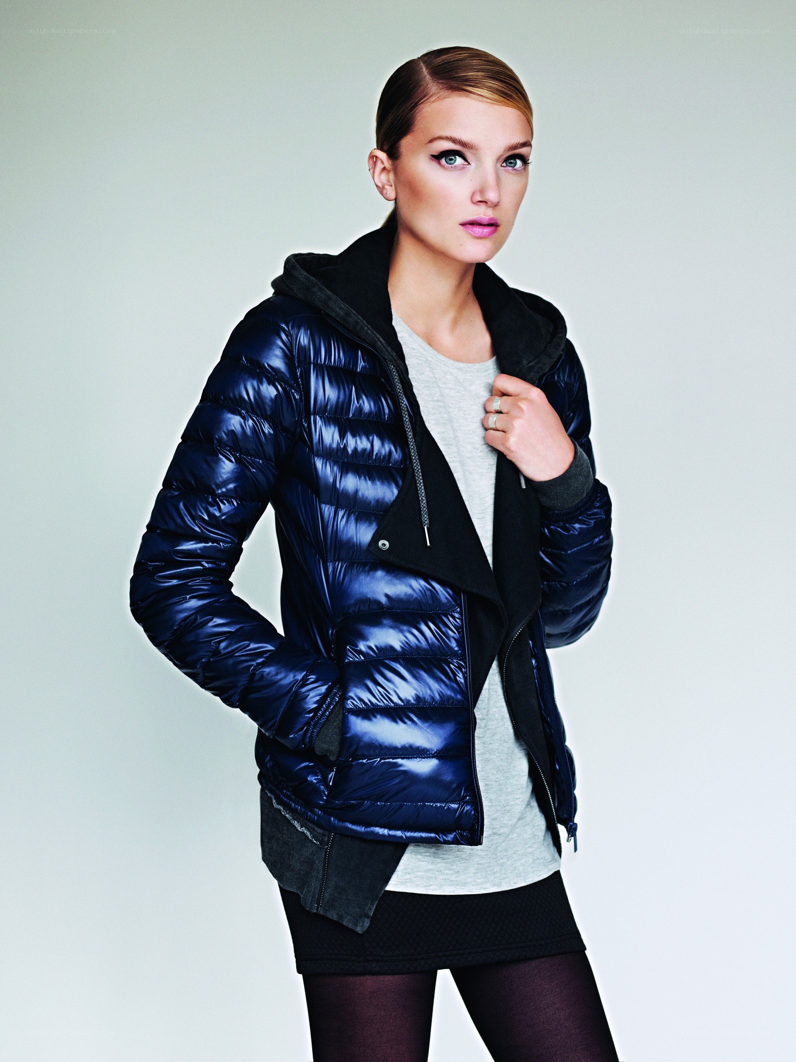 woman in blue puffer jacket